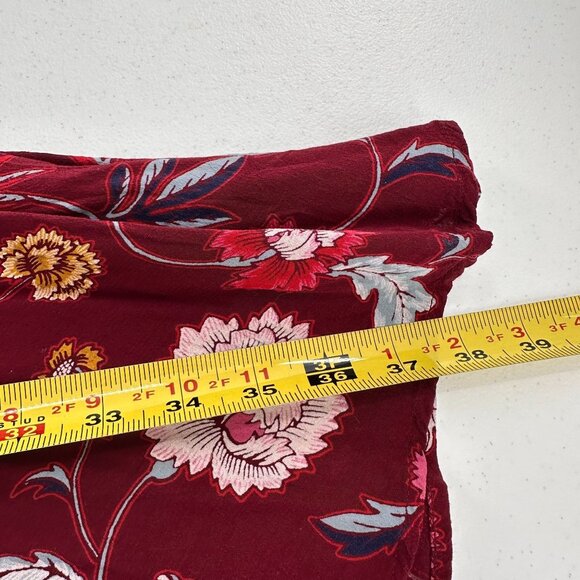 Old Navy Burgundy Floral Short-Sleeve Mini Dress XL Rayon Smocked Boho Cottage - Picture 4 of 11
